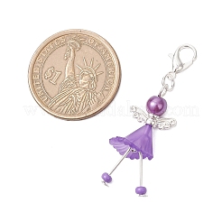5Pcs Flower Angel Glass Seed & Acrylic Pendant Decorations&nbsp;HJEW-JM03563-01