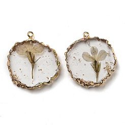 Gold Foil Inner Dried Flower Resin Pendants&nbsp;RESI-P028-01KCG-02