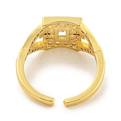 Rack Plating Brass Micro Pave Cubic Zirconia Rectangle Open Cuff Ring for Women&nbsp;RJEW-C082-05G