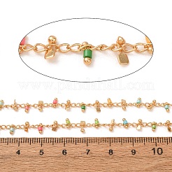 Brass & Glass Seed Beaded Chain&nbsp;KK-CBA3B44-02G
