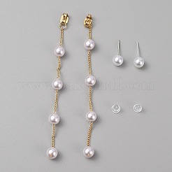 Plastic Pearl Beaded Dangle Stud Earrings&nbsp;EJEW-WH0009-10G