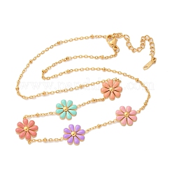 304 Stainless Seel Enamel Daisy Flower Link Chain Necklaces for Women&nbsp;NJEW-D303-01G