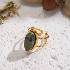 304 Stainless Steel with Natural Gemstone Cuff Open Rings for Women&nbsp;FS3382