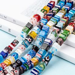 Cube Handmade Millefiori Glass Beads Strands&nbsp;LK-R004-26