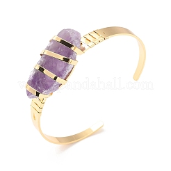 Natural Amethyst Horse Eye Beaded Cuff Bangle&nbsp;G-D458-01G-04-RS