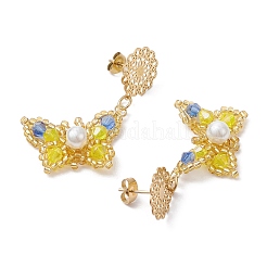 Glass Seed Beads Butterfly Stud Earrings&nbsp;EJEW-MZ00271-02