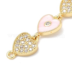 Brass Micro Pave Clear Cubic Zirconia 7 Heart Links Connector Charms&nbsp;KK-H539-14G