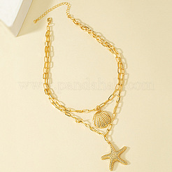 Bohemian Summer Alloy Shell Shape Starfish Pendant Double Layered Necklaces for Women&nbsp;FS-WGC6D9A-01