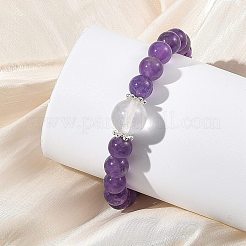 2Pcs 2 Styles Natural Amethyst & Quartz Crystal Round Beaded Stretch Bracelet Sets&nbsp;BJEW-TA00751