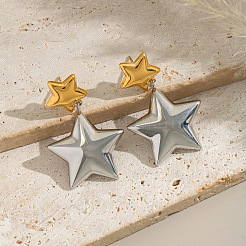 304 Stainless Steel Two Tone Star Dangle Stud Earrings&nbsp;LQ4369