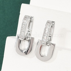 Brass Clear Cubic Zirconia U-Shaped Hoop Earrings&nbsp;EJEW-Q016-20P