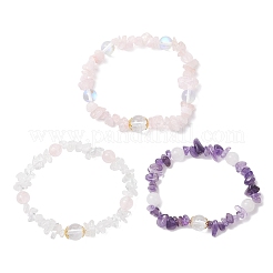 3Pcs Natural Quartz Crystal & Rose Quartz & Amethyst & Malaysia Jade & Synthetic Moonstone Beaded Stretch Bracelets for Women&nbsp;BJEW-JB12305