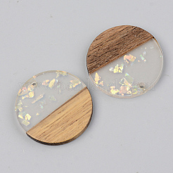 Transparent Resin & Walnut Wood Pendants&nbsp;X-RESI-S389-025A-E01