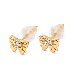 Bowknot Brass Micro Pave Clear Cubic Zirconia Stud Earrings&nbsp;EJEW-P331-11G