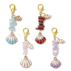 Shell Shape Alloy Enamel & Natural Aquamarine & Red Jasper & Rose Quartz & Amethyst Chips Bead Pendant Decorations&nbsp;HJEW-JM03247