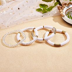 4Pcs 4 Style Acrylic Chunky Curved Tube Stretch Bracelet Sets&nbsp;BJEW-SW00074-06