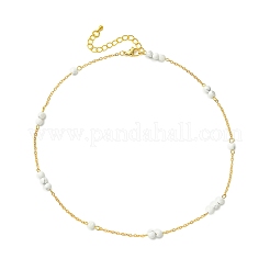 5MM Round Natural Howlite Beads Brass Cable Chain Necklaces for Women&nbsp;NJEW-JN06378-01