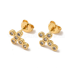 Rack Plating Brass Micro Pave Clear Cubic Zirconia Cross Stud Earrings&nbsp;EJEW-F301-28