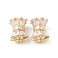 Rack Plating Brass Micro Pave Clear Cubic Zirconia Drum Beads&nbsp;KK-D075-03KCG