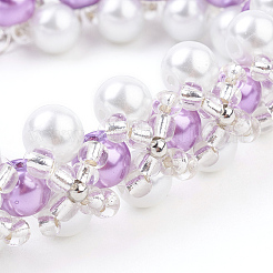 (Jewelry Parties Factory Sale)Pearlized Glass Round Beads Bracelets&nbsp;BJEW-JB03306-02