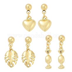 Heart & Leaf & Candy Brass Dangle Stud Earrings&nbsp;EJEW-Z115-03G