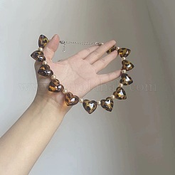 Leopard Print Acrylic Heart and Round Imitation Pearl Beaded Necklaces&nbsp;FS-WG140B1-01