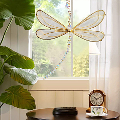 1Pc Glass & Metal Enamel Dragonfly Pendant Decorations&nbsp;HJEW-CN0001-29