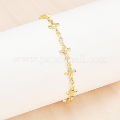 Virgin Mary Theme Brass Micro Pave Clear Cubic Zirconia Link Chain Bracelets for Women&nbsp;BJEW-A090-08A-G