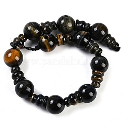 Natural Yellow Tiger Eye & Dyed Blue Tiger Eye(Dyed & Heated) 3-Hole Guru Beads Strands&nbsp;G-H064-E05-01A