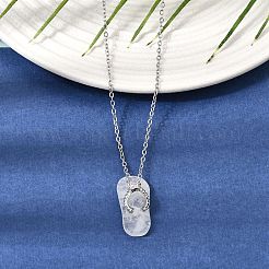 Natural Quartz Crystal Alloy Flip Flops Pendant 304 Stainless Steel Cable Chain Necklaces&nbsp;GG-CBAFD22-01A-02