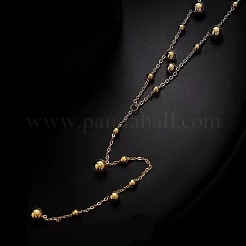 304 Stainless Steel Ball Chain Long Tassel Y Necklaces for Women&nbsp;FS-WG75565-01