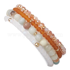 4Pcs 4 Styles 6mm Round Natural Flower Amazonite & Glass Beaded Stretch Bracelet Sets&nbsp;BJEW-JB10605