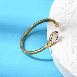 304 Stainless Steel & Natural Shell & Imitation Pearl Cuff Rings for Women&nbsp;RJEW-G372-01G-06