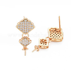 Brass Micro Pave Clear Cubic Zirconia Stud Earring Findings&nbsp;KK-S364-052
