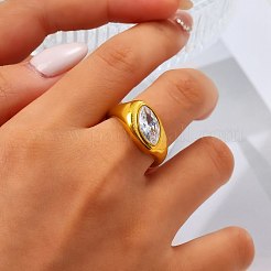 304 Stainless Steel Pave Single Clear Cubic Zirconia Finger Rings&nbsp;WG09684-01