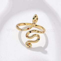 Brass Micro Pave Colorful Cubic Zirconia Cuff Finger Rings&nbsp;RJEW-C120-05G