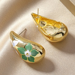 Elegant Teardrop with Flower Pattern Alloy Stud Earrings&nbsp;HV4164-3