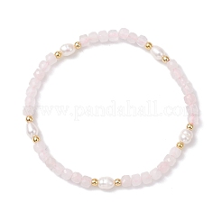 Natural Rose Quartz & Cultured Freshwater Pearl Beads Stretch Bracelets for Women&nbsp;BJEW-JB12734-01