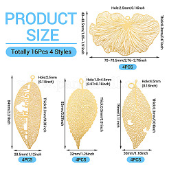 16Pcs 4 Styles Brass Filigree Big Pendants&nbsp;KKC-TA0001-04