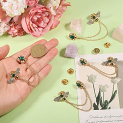 4Pcs Rhinestone Bee & Rectangle Hanging Chain Brooch&nbsp;JEWB-CA0001-69