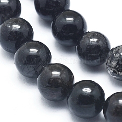 Natural Tourmalinated Quartz/Black Rutilated Quartz  Beads Strands&nbsp;G-D0003-C23-8MM