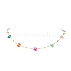 Brass & Glass Colorful Flower Link Chain Necklaces for Women&nbsp;NJEW-JN05454