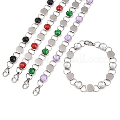 304 Stainless Steel and Glass Link Chain Bracelets for Women&nbsp;GL-T001-03A