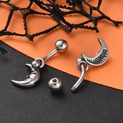 Crescent Moon Face 316 Surgical Stainless Steel Dangle Belly Button Rings&nbsp;EJEW-G416-14AS