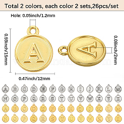4Bags 2 Colors Tibetan Style Zinc Alloy 26 Letters Flat Round Pendants&nbsp;FIND-SC0017-56