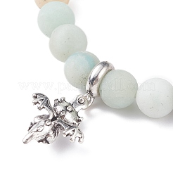Natural Frosted Flower Amazonite Round Beaded Stretch Bracelet with Dragon Charm&nbsp;BJEW-JB07596