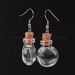 Flat Round Glass Wishing Bottle Dangle Earrings&nbsp;EJEW-JE02040-06