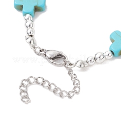 Brass Synthetic Turquoise Cross with Skull Beaded Charm Bracelets&nbsp;BJEW-JB12192-01