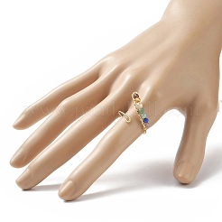 Natural Mixed Gemstone Braided Beaded Chakra Open Cuff Ring&nbsp;RJEW-JR00548