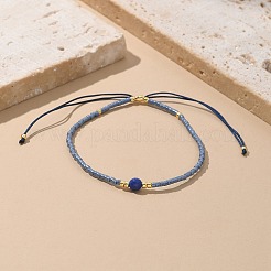 Adjustable Natural Lapis Lazuli Braided Bead Bracelets&nbsp;BJEW-F391-A10